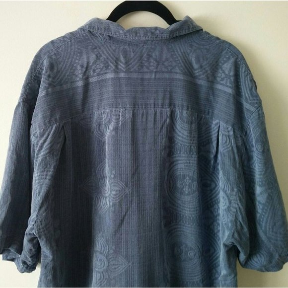 BOUNDARY Bay 100% Silk w Coconut Buttons Oversized Button Up Short Sleeve Shirt - Picture 7 of 13